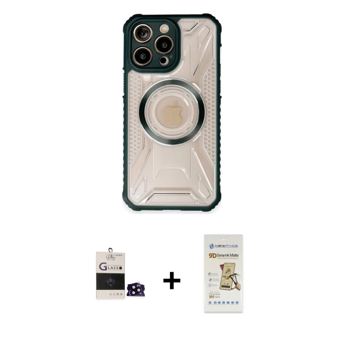 MARSİLYAN™- iPhone 14 Pro Max Kılıf Kutup Modern - Siyah Mat Seramik Nano Ekran Koruyucu + Bilvis Titan Kamera Lens - SH