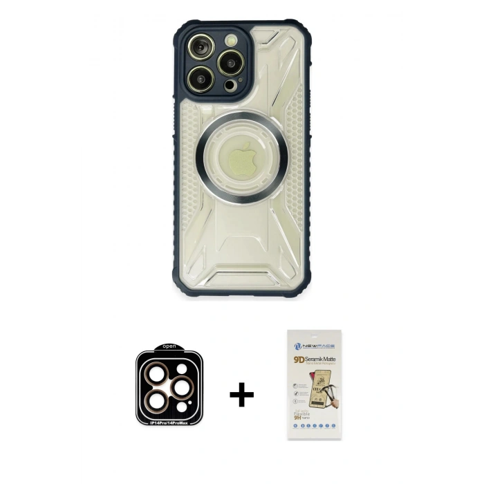 MARSİLYAN™- iPhone 14 Pro Max Kılıf Kutup Modern - Siyah Mat Seramik Nano Ekran Koruyucu + PVD Metal Kamera Lens - TU