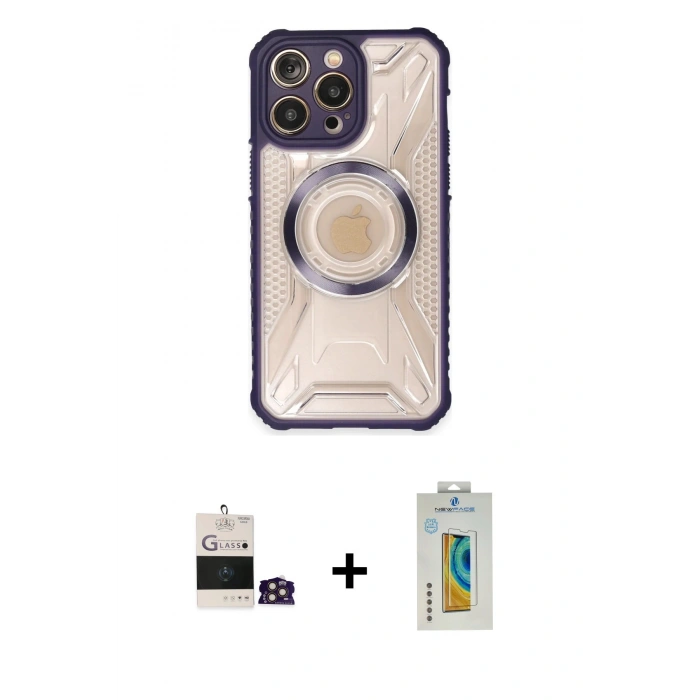MARSİLYAN™- iPhone 14 Pro Max Kılıf Kutup Modern - Siyah Polymer Nano Ekran Koruyucu + Bilvis Titan Kamera Lens - GD