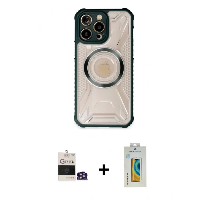 MARSİLYAN™- iPhone 14 Pro Max Kılıf Kutup Modern - Siyah Polymer Nano Ekran Koruyucu + Bilvis Titan Kamera Lens - GS