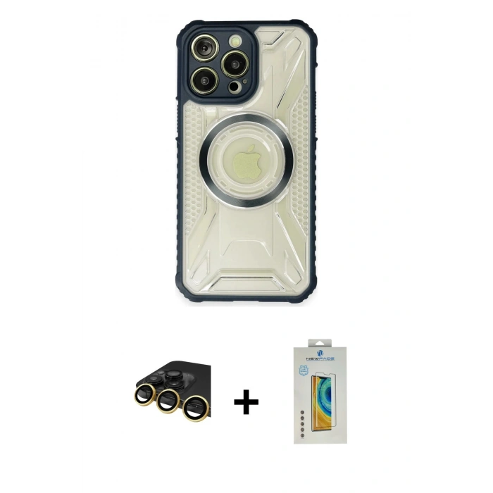 MARSİLYAN™- iPhone 14 Pro Max Kılıf Kutup Modern - Siyah Polymer Nano Ekran Koruyucu + Raze Metal Kamera Lens - GD