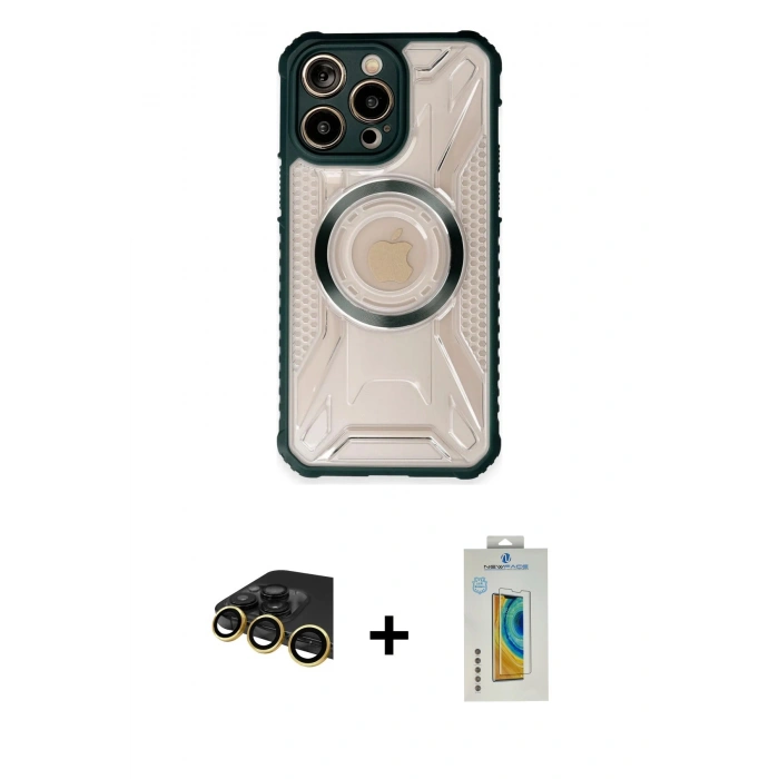 MARSİLYAN™- iPhone 14 Pro Max Kılıf Kutup Modern - Siyah Polymer Nano Ekran Koruyucu + Raze Metal Kamera Lens - GD