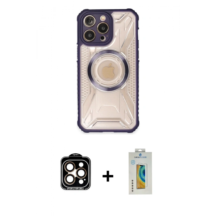 MARSİLYAN™- iPhone 14 Pro Max Kılıf Kutup Modern - Siyah Polymer Nano Ekran Koruyucu + PVD Metal Kamera Lens - TU