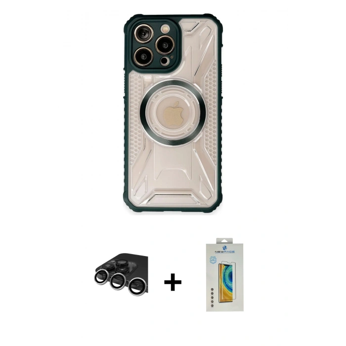 MARSİLYAN™- iPhone 14 Pro Max Kılıf Kutup Modern - Siyah Polymer Nano Ekran Koruyucu + Raze Metal Kamera Lens - GS