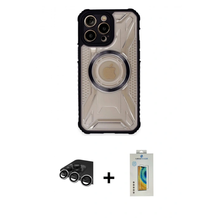 MARSİLYAN™- iPhone 14 Pro Max Kılıf Kutup Modern - Siyah Polymer Nano Ekran Koruyucu + Raze Metal Kamera Lens - GS