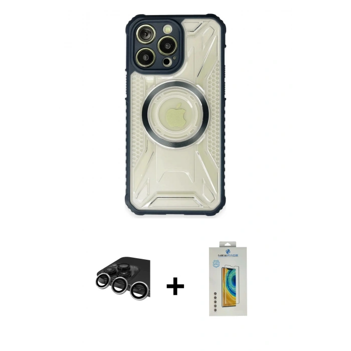 MARSİLYAN™- iPhone 14 Pro Max Kılıf Kutup Modern - Siyah Polymer Nano Ekran Koruyucu + Raze Metal Kamera Lens - GS