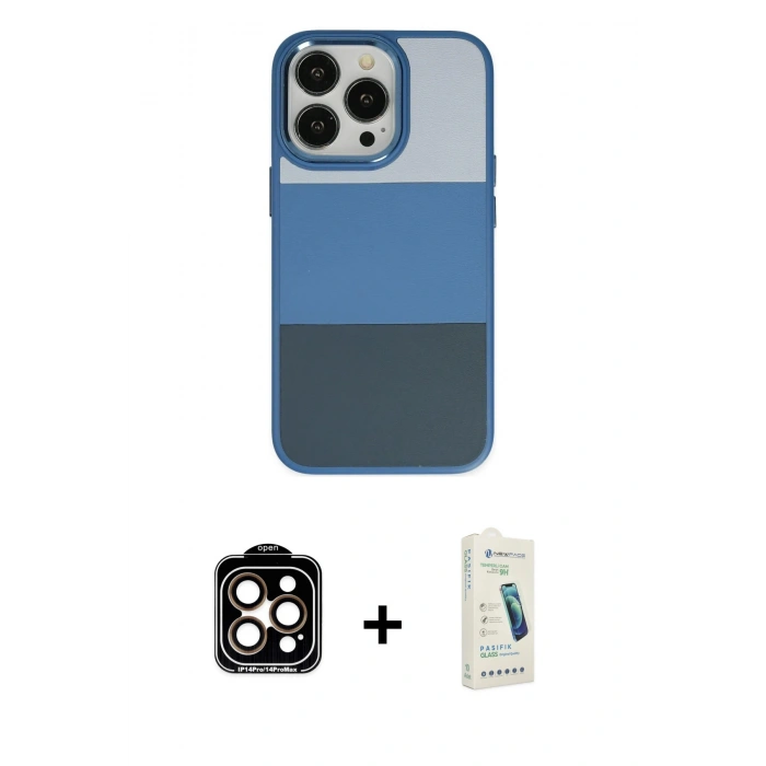 MARSİLYAN™- iPhone 14 Pro Max Kılıf Kutup Özel Seri - Şeffaf Pasifik Cam Ekran Koruyucu + Turuncu PVD Metal Kamera Lens