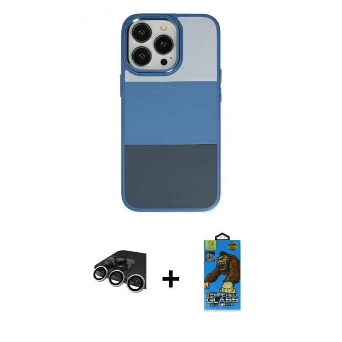 MARSİLYAN™- iPhone 14 Pro Max Kılıf Kutup Özel Seri - Siyah 18D Cam Ekran Koruyucu + Raze Metal Kamera Lens - GS