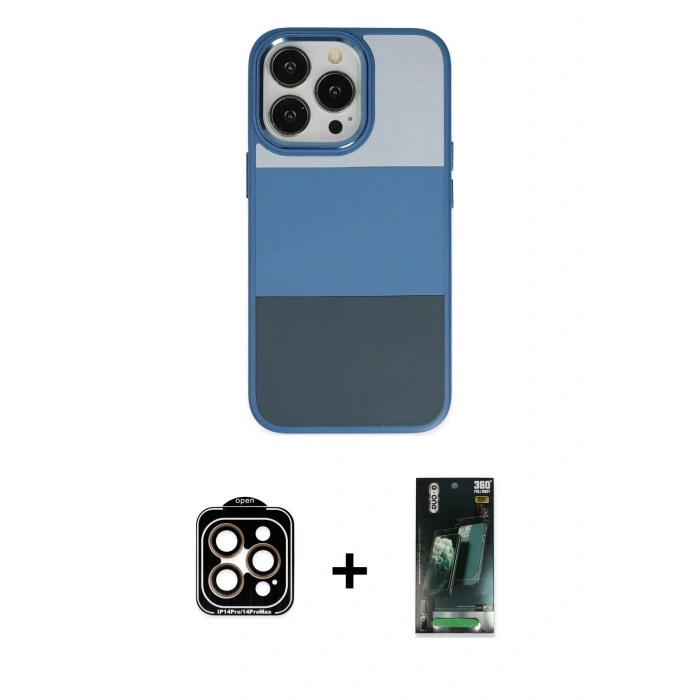 MARSİLYAN™- iPhone 14 Pro Max Kılıf Kutup Özel Seri - Siyah 360 Mat Full Body Arka Koruyucu + PVD Metal Kamera Lens - TU