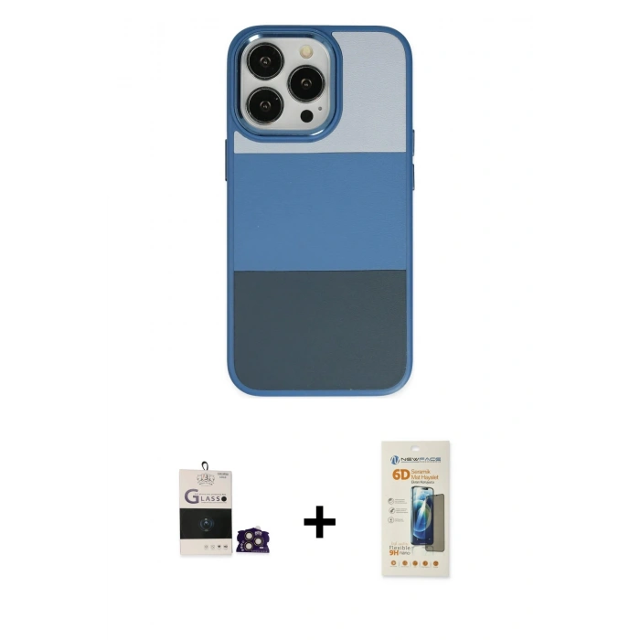 MARSİLYAN™- iPhone 14 Pro Max Kılıf Kutup Özel Seri - Siyah 6D Mat Seramik Hayalet Nano Ekran Koruyucu + Gold Bilvis Titan Kamera Lens