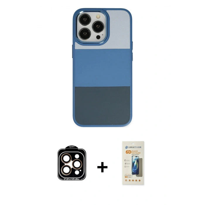 MARSİLYAN™- iPhone 14 Pro Max Kılıf Kutup Özel Seri - Siyah 6D Mat Seramik Hayalet Nano Ekran Koruyucu + Turuncu PVD Metal Kamera Lens