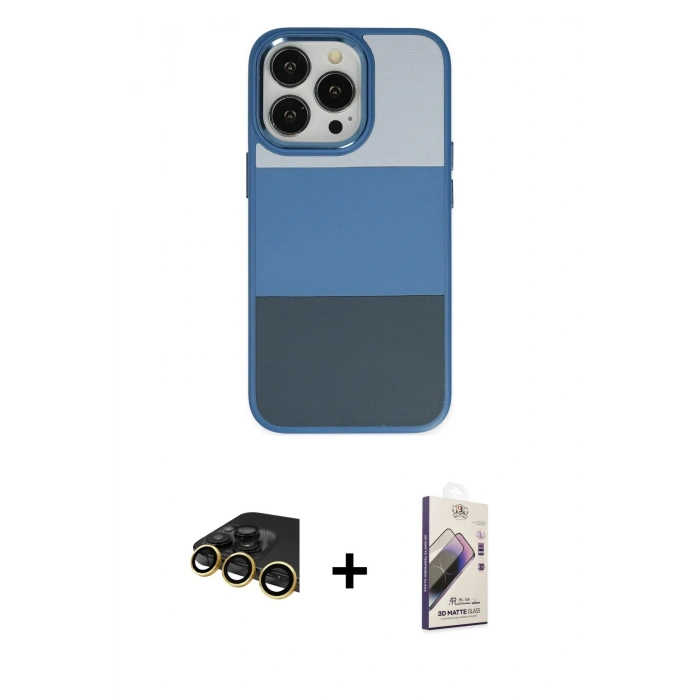 MARSİLYAN™- iPhone 14 Pro Max Kılıf Kutup Özel Seri - Siyah Bilvis 3D Mat Cam Ekran Koruyucu + Gold Raze Metal Kamera Lens