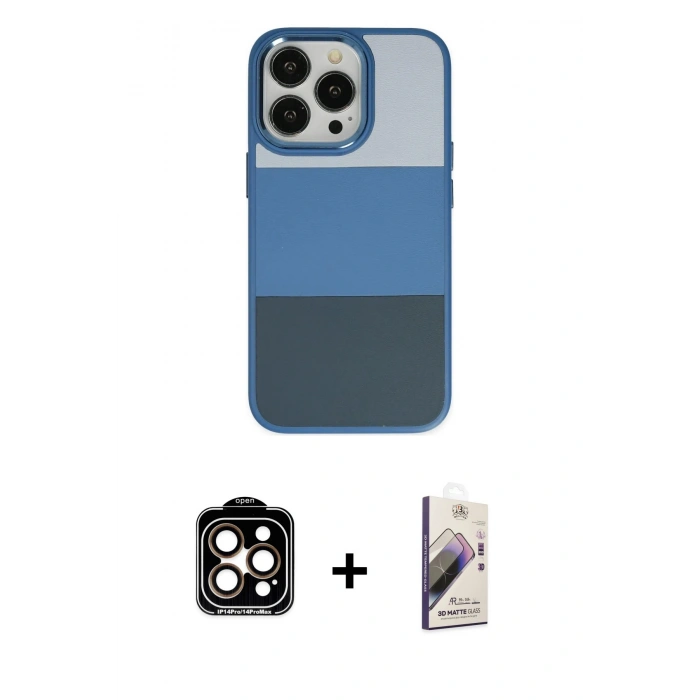 MARSİLYAN™- iPhone 14 Pro Max Kılıf Kutup Özel Seri - Siyah Bilvis 3D Mat Cam Ekran Koruyucu + PVD Metal Kamera Lens - TU