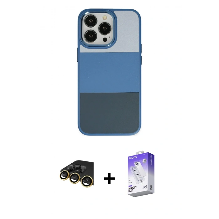 MARSİLYAN™- iPhone 14 Pro Max Kılıf Kutup Özel Seri - Siyah Bilvis 5in1 3D Magic Cam Ekran Koruyucu + Gold Raze Metal Kamera Lens