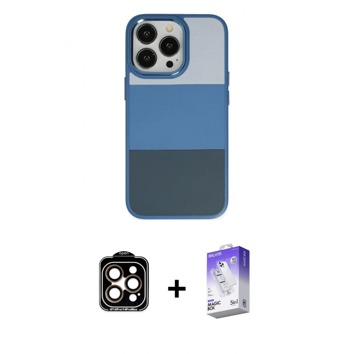 MARSİLYAN™- iPhone 14 Pro Max Kılıf Kutup Özel Seri - Siyah Bilvis 5in1 3D Magic Cam Ekran Koruyucu + PVD Metal Kamera Lens - TU