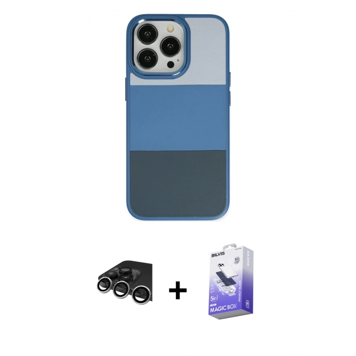 MARSİLYAN™- iPhone 14 Pro Max Kılıf Kutup Özel Seri - Siyah Bilvis 5in1 5D Magic Hayalet Cam Ekran Koruyucu + Raze Metal Kamera Lens - GS