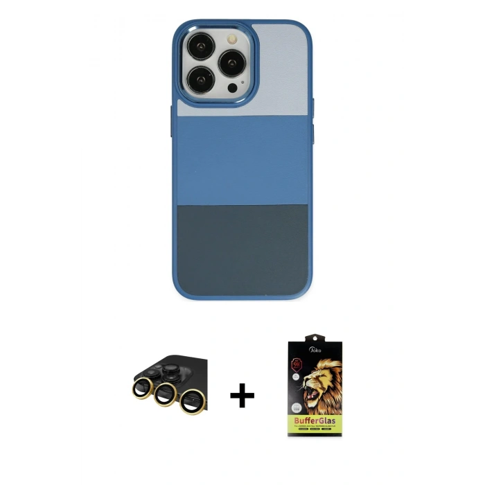 MARSİLYAN™- iPhone 14 Pro Max Kılıf Kutup Özel Seri - Siyah Buffer Cam Ekran Koruyucu + Raze Metal Kamera Lens - GD