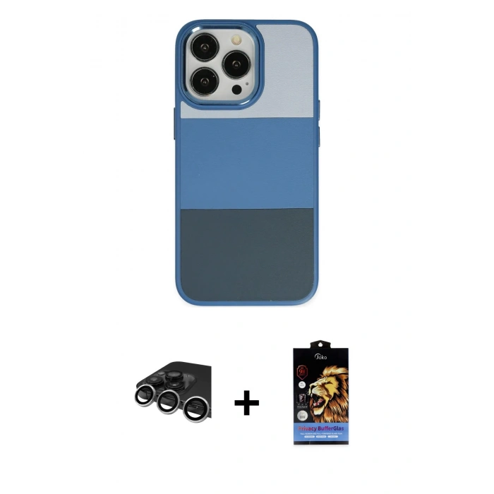 MARSİLYAN™- iPhone 14 Pro Max Kılıf Kutup Özel Seri - Siyah Buffer Hayalet Cam Ekran Koruyucu + Gümüş Raze Metal Kamera Lens