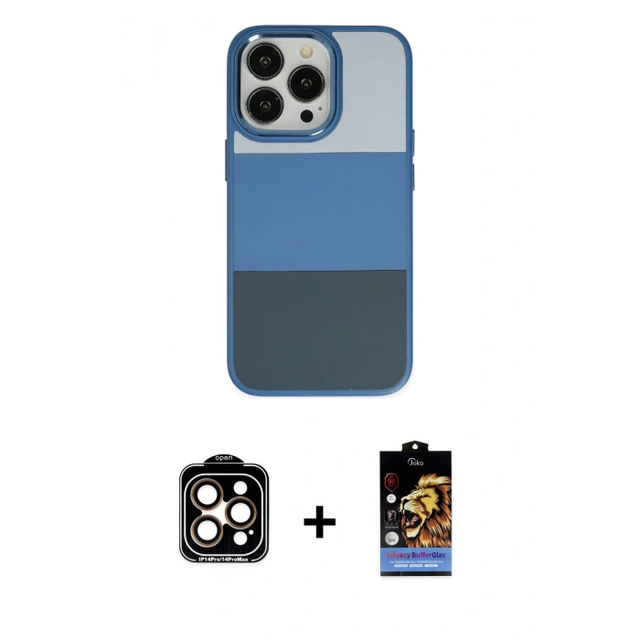 MARSİLYAN™- iPhone 14 Pro Max Kılıf Kutup Özel Seri - Siyah Buffer Hayalet Cam Ekran Koruyucu + Turuncu PVD Metal Kamera Lens