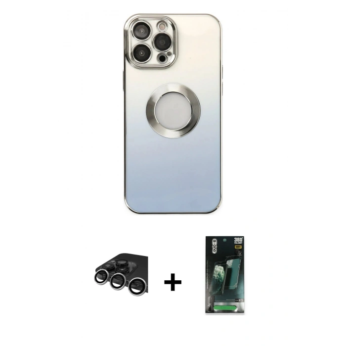 MARSİLYAN™- iPhone 14 Pro Max Kılıf Kutup Yansıma Özel Seri - Şeffaf 360 Full Body Arka Koruyucu + Raze Metal Kamera Lens - GS