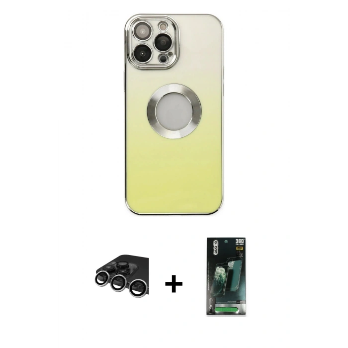 MARSİLYAN™- iPhone 14 Pro Max Kılıf Kutup Yansıma Özel Seri - Şeffaf 360 Full Body Arka Koruyucu + Raze Metal Kamera Lens - GS