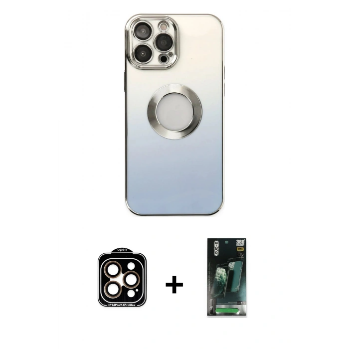 MARSİLYAN™- iPhone 14 Pro Max Kılıf Kutup Yansıma Özel Seri - Şeffaf 360 Full Body Arka Koruyucu + PVD Metal Kamera Lens - TU