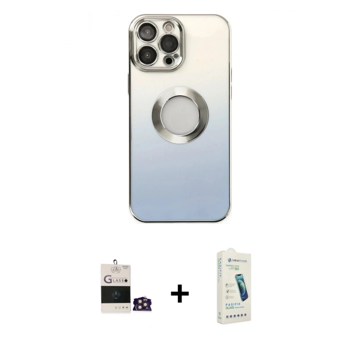 MARSİLYAN™- iPhone 14 Pro Max Kılıf Kutup Yansıma Özel Seri - Şeffaf Pasifik Cam Ekran Koruyucu + Bilvis Titan Kamera Lens - GD