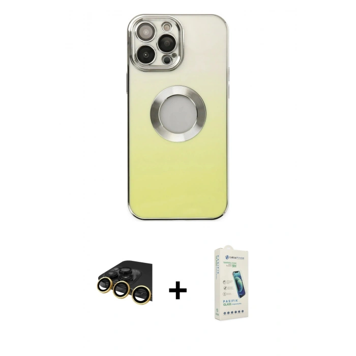 MARSİLYAN™- iPhone 14 Pro Max Kılıf Kutup Yansıma Özel Seri - Şeffaf Pasifik Cam Ekran Koruyucu + Raze Metal Kamera Lens - GD