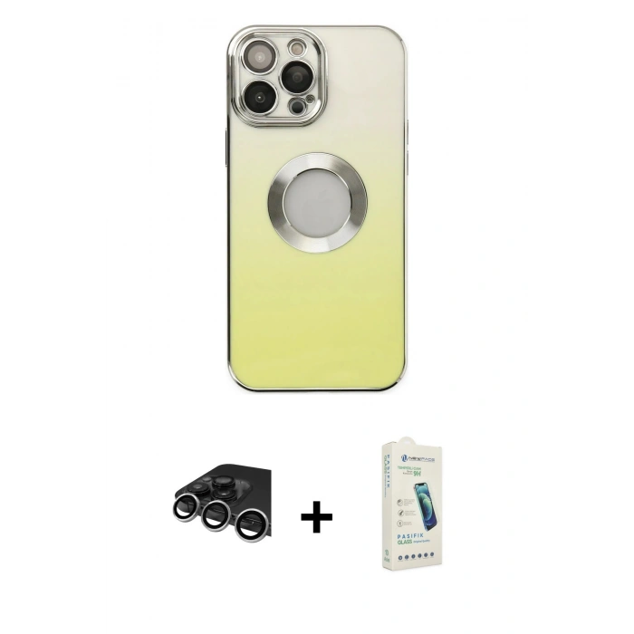 MARSİLYAN™- iPhone 14 Pro Max Kılıf Kutup Yansıma Özel Seri - Şeffaf Pasifik Cam Ekran Koruyucu + Raze Metal Kamera Lens - GS