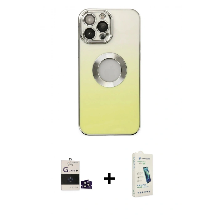 MARSİLYAN™- iPhone 14 Pro Max Kılıf Kutup Yansıma Özel Seri - Şeffaf Pasifik Cam Ekran Koruyucu + Siyah Bilvis Titan Kamera Lens