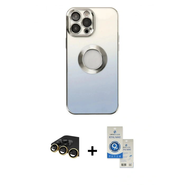 MARSİLYAN™- iPhone 14 Pro Max Kılıf Kutup Yansıma Özel Seri - Şeffaf Royal Nano Ekran Koruyucu + Raze Metal Kamera Lens - GD