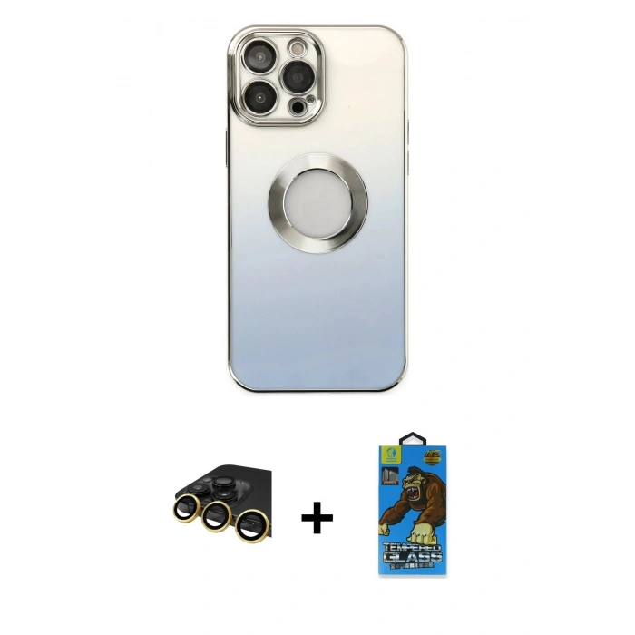 MARSİLYAN™- iPhone 14 Pro Max Kılıf Kutup Yansıma Özel Seri - Siyah 18D Cam Ekran Koruyucu + Raze Metal Kamera Lens - GD