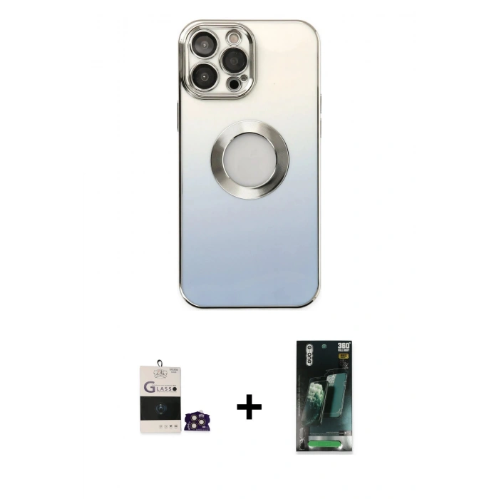 MARSİLYAN™- iPhone 14 Pro Max Kılıf Kutup Yansıma Özel Seri - Siyah 360 Mat Full Body Arka Koruyucu + Bilvis Titan Kamera Lens - GD