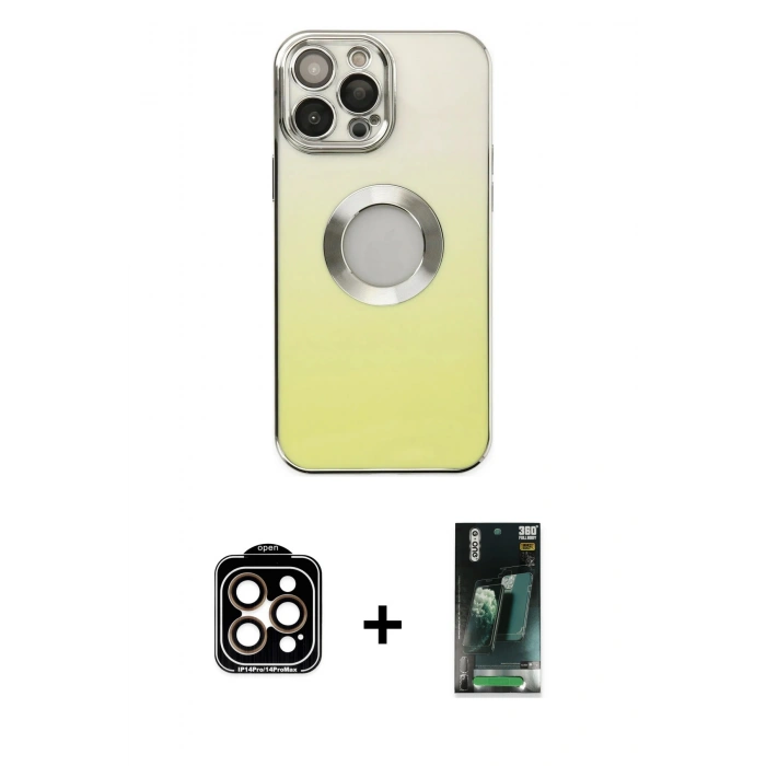 MARSİLYAN™- iPhone 14 Pro Max Kılıf Kutup Yansıma Özel Seri - Siyah 360 Mat Full Body Arka Koruyucu + PVD Metal Kamera Lens - TU