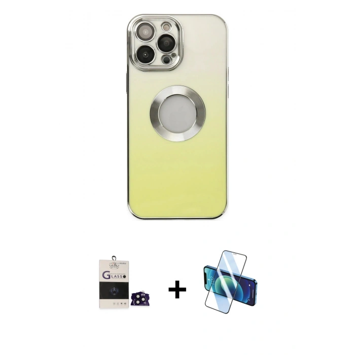 MARSİLYAN™- iPhone 14 Pro Max Kılıf Kutup Yansıma Özel Seri - Siyah 3D Antistatik Cam Ekran Koruyucu + Bilvis Titan Kamera Lens - SH