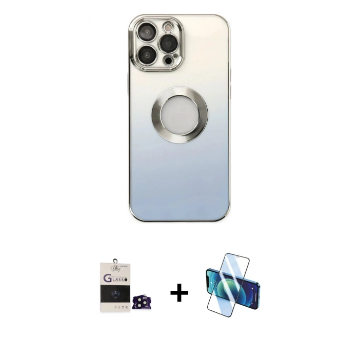 MARSİLYAN™- iPhone 14 Pro Max Kılıf Kutup Yansıma Özel Seri - Siyah 3D Antistatik Cam Ekran Koruyucu + Bilvis Titan Kamera Lens - SH