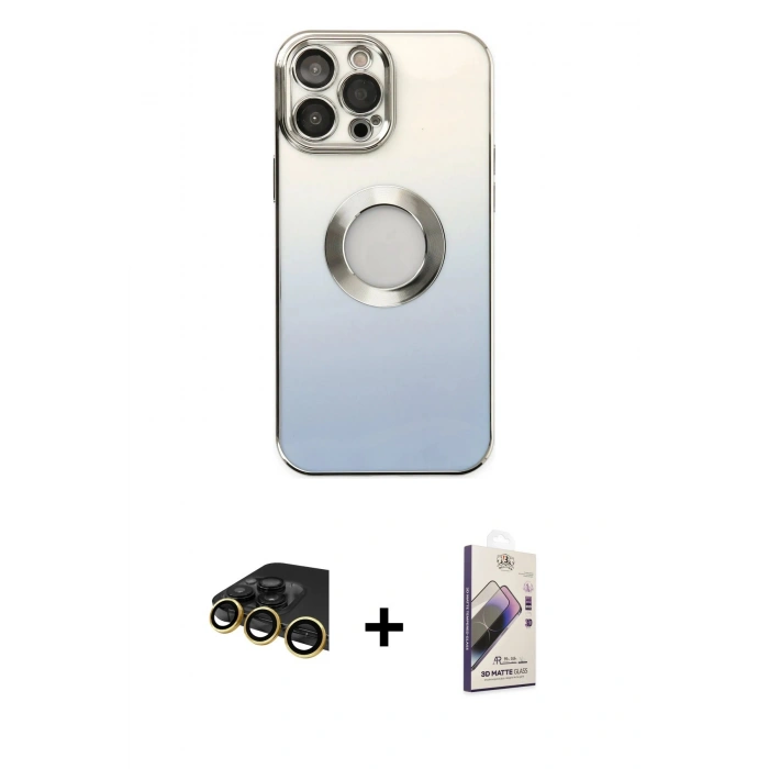 MARSİLYAN™- iPhone 14 Pro Max Kılıf Kutup Yansıma Özel Seri - Siyah Bilvis 3D Mat Cam Ekran Koruyucu + Raze Metal Kamera Lens - GD
