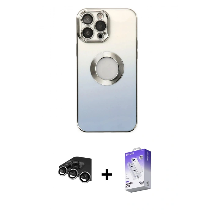 MARSİLYAN™- iPhone 14 Pro Max Kılıf Kutup Yansıma Özel Seri - Siyah Bilvis 5in1 3D Magic Cam Ekran Koruyucu + Raze Metal Kamera Lens - GS