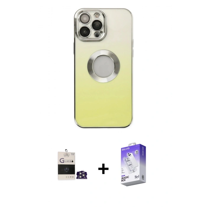 MARSİLYAN™- iPhone 14 Pro Max Kılıf Kutup Yansıma Özel Seri - Siyah Bilvis 5in1 3D Magic Cam Ekran Koruyucu + Bilvis Titan Kamera Lens - GS
