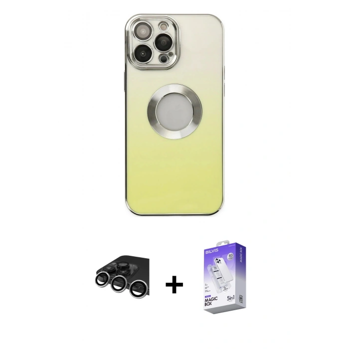 MARSİLYAN™- iPhone 14 Pro Max Kılıf Kutup Yansıma Özel Seri - Siyah Bilvis 5in1 3D Magic Cam Ekran Koruyucu + Raze Metal Kamera Lens - GS