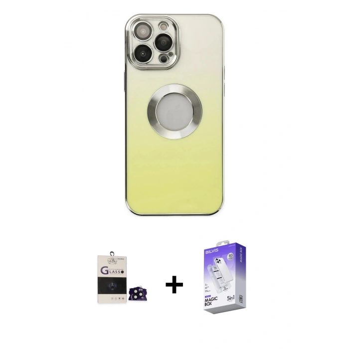 MARSİLYAN™- iPhone 14 Pro Max Kılıf Kutup Yansıma Özel Seri - Siyah Bilvis 5in1 3D Magic Cam Ekran Koruyucu + Siyah Bilvis Titan Kamera Lens