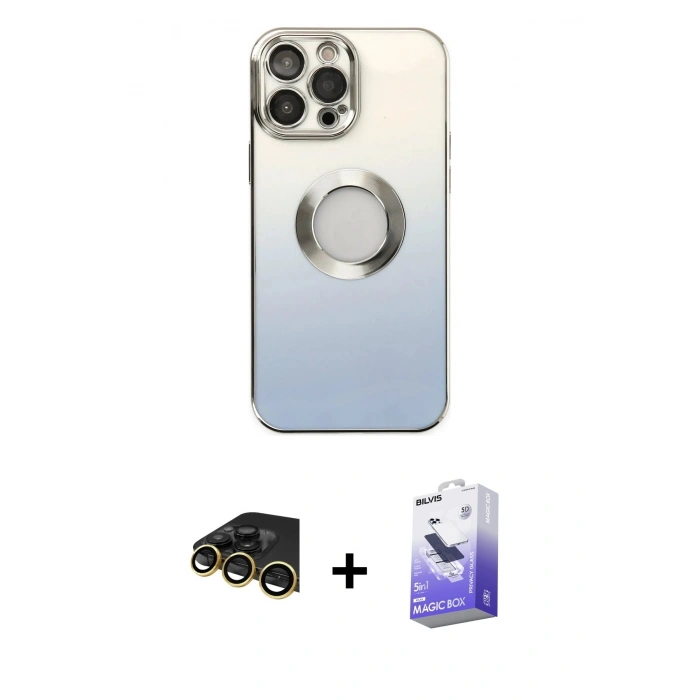MARSİLYAN™- iPhone 14 Pro Max Kılıf Kutup Yansıma Özel Seri - Siyah Bilvis 5in1 5D Magic Hayalet Cam Ekran Koruyucu + Raze Metal Kamera Lens - GD