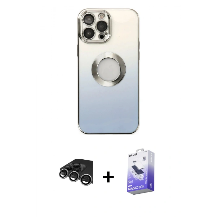 MARSİLYAN™- iPhone 14 Pro Max Kılıf Kutup Yansıma Özel Seri - Siyah Bilvis 5in1 5D Magic Hayalet Cam Ekran Koruyucu + Raze Metal Kamera Lens - GS
