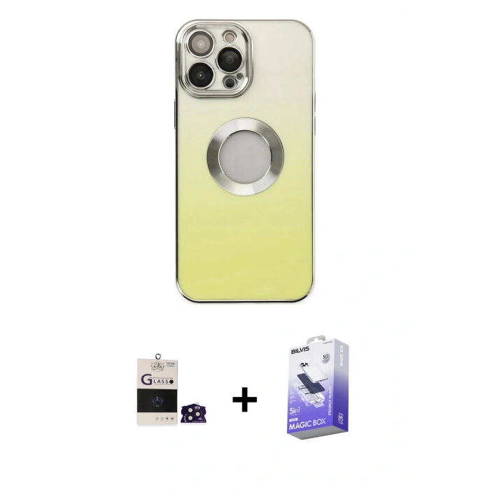 MARSİLYAN™- iPhone 14 Pro Max Kılıf Kutup Yansıma Özel Seri - Siyah Bilvis 5in1 5D Magic Hayalet Cam Ekran Koruyucu + Bilvis Titan Kamera Lens - DNMR