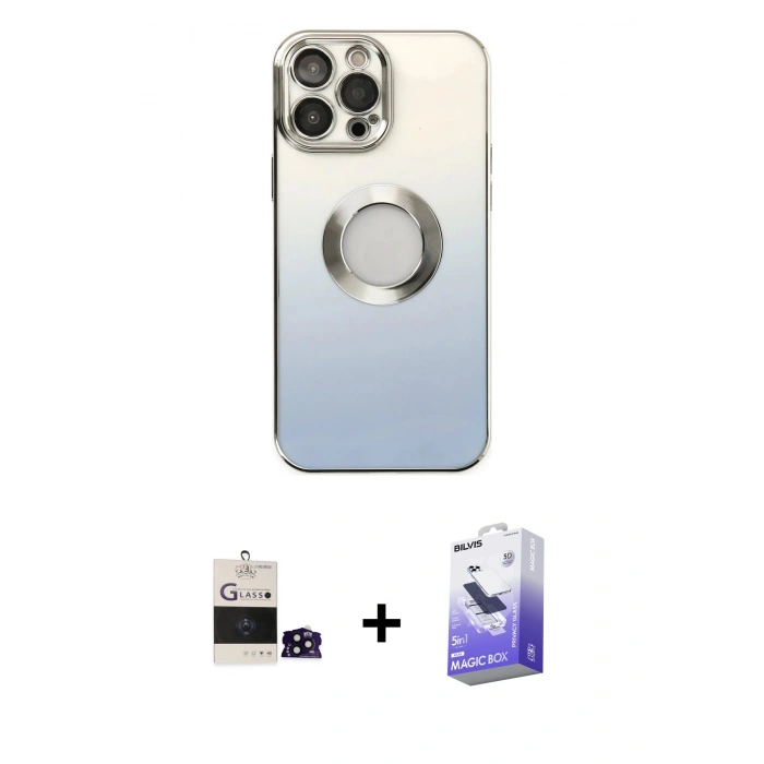 MARSİLYAN™- iPhone 14 Pro Max Kılıf Kutup Yansıma Özel Seri - Siyah Bilvis 5in1 5D Magic Hayalet Cam Ekran Koruyucu + Bilvis Titan Kamera Lens - SH