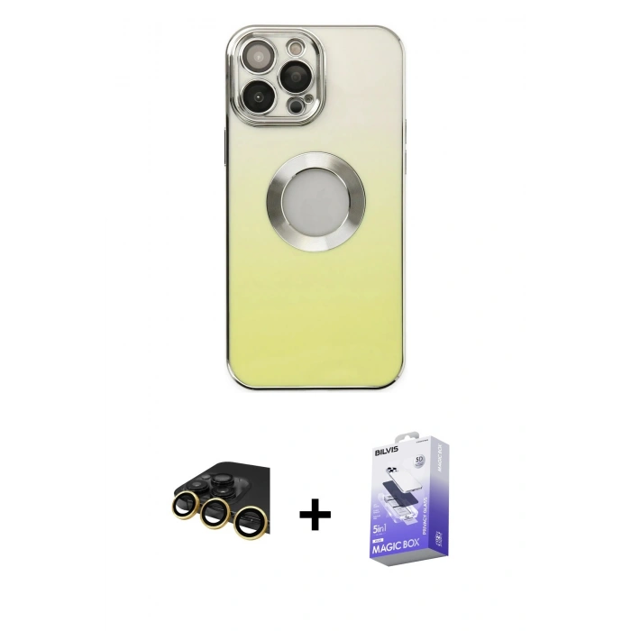 MARSİLYAN™- iPhone 14 Pro Max Kılıf Kutup Yansıma Özel Seri - Siyah Bilvis 5in1 5D Magic Hayalet Cam Ekran Koruyucu + Raze Metal Kamera Lens - GD