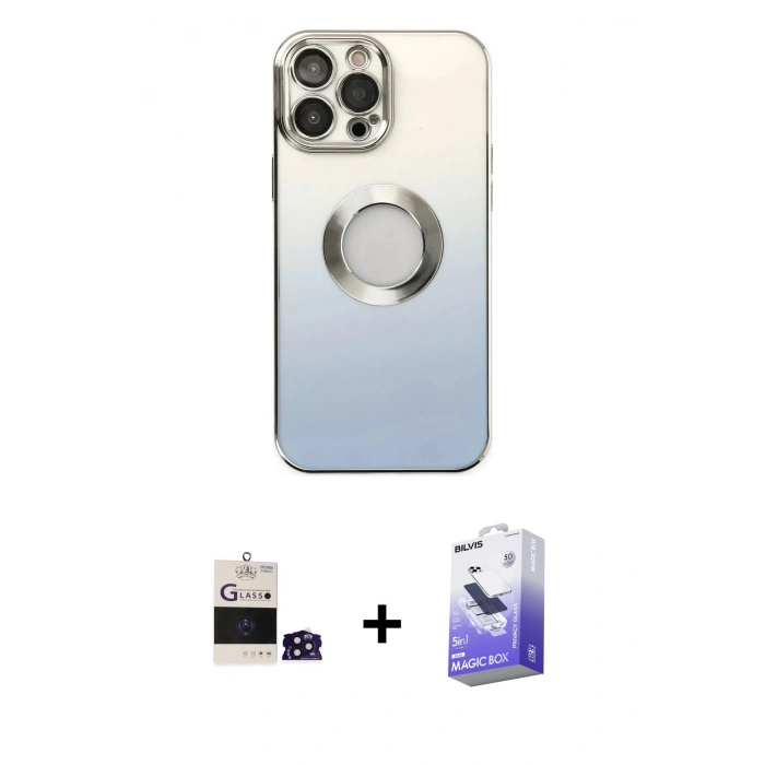 MARSİLYAN™- iPhone 14 Pro Max Kılıf Kutup Yansıma Özel Seri - Siyah Bilvis 5in1 5D Magic Hayalet Cam Ekran Koruyucu + Bilvis Titan Kamera Lens - DNMR