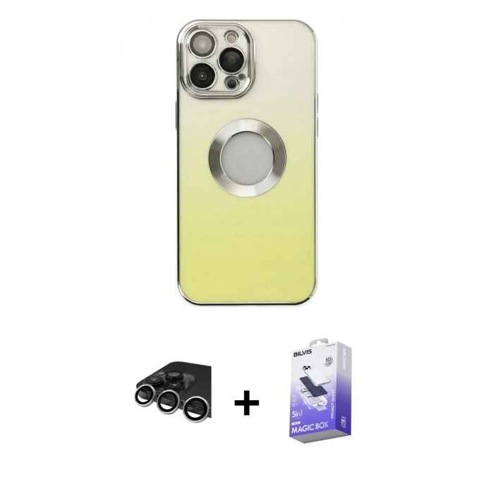 MARSİLYAN™- iPhone 14 Pro Max Kılıf Kutup Yansıma Özel Seri - Siyah Bilvis 5in1 5D Magic Hayalet Cam Ekran Koruyucu + Raze Metal Kamera Lens - GS