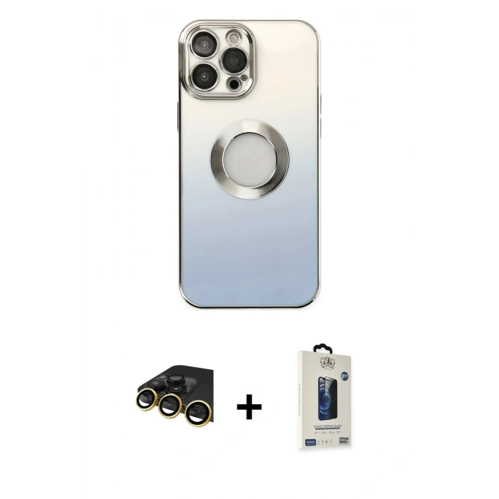 MARSİLYAN™- iPhone 14 Pro Max Kılıf Kutup Yansıma Özel Seri - Siyah Bilvis Hayalet Cam Ekran Koruyucu + Raze Metal Kamera Lens - GD