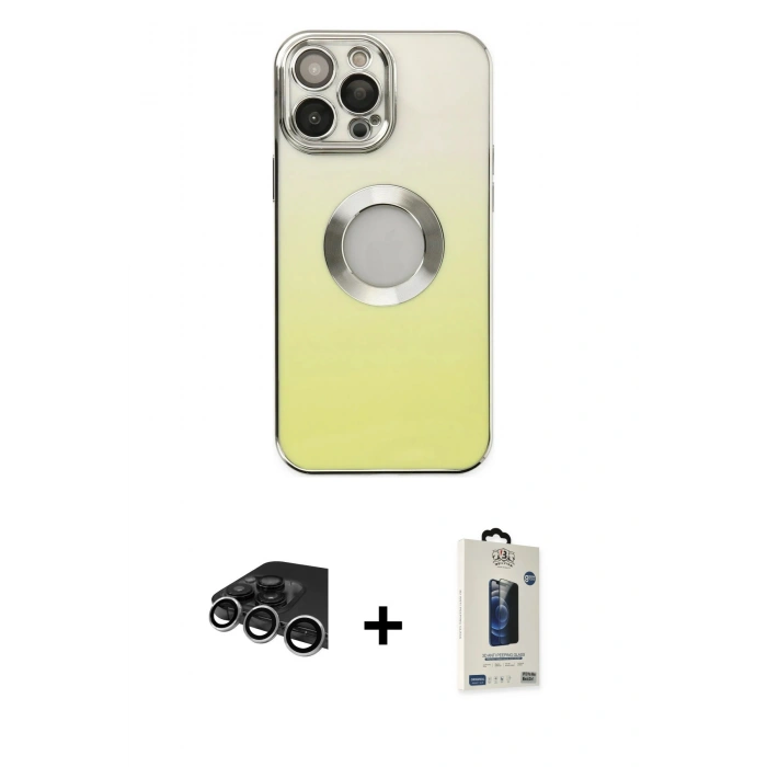 MARSİLYAN™- iPhone 14 Pro Max Kılıf Kutup Yansıma Özel Seri - Siyah Bilvis Hayalet Cam Ekran Koruyucu + Raze Metal Kamera Lens - GS